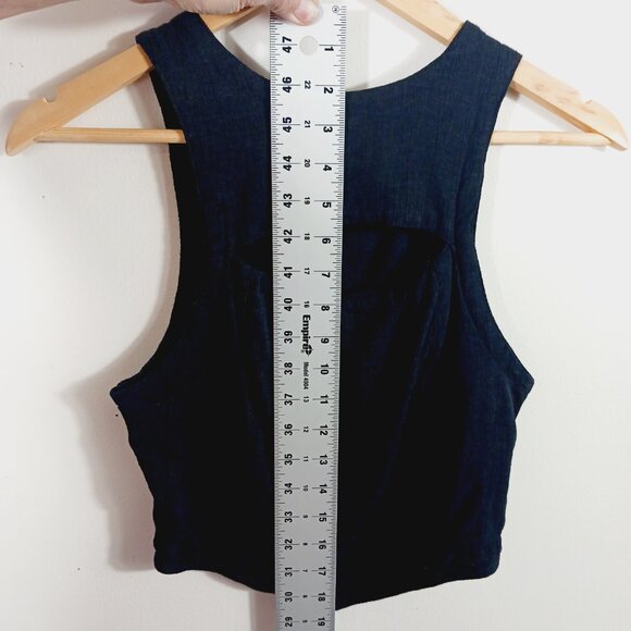 Free People XS Black Fitted Tank with Front & Back Cut Out Detail, Back Smocking - Picture 13 of 16